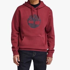 Timberland Men's Fleece Burgundy Pullover Drawstring Core Tree Logo Hoodie XS